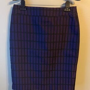 Ann Taylor Black/Purple Check Pencil Skirt. Size 8